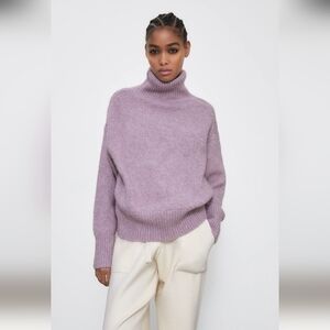 Zara‎ Purple Cowl Neck Sweater with Ribbed Knit